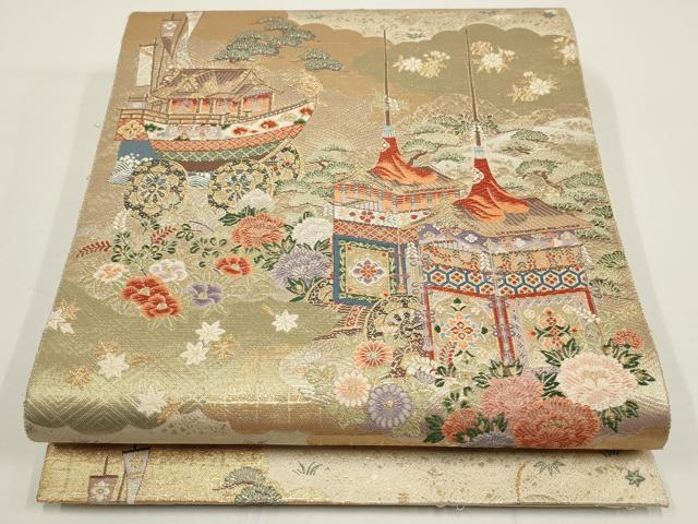 平和屋着物▼六通柄袋帯　松竹梅　金糸　正絹　逸品　AABA1790wj