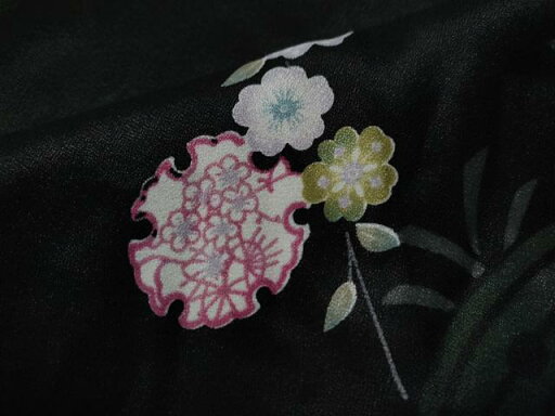 平和屋着物■小紋 雪輪枝花文 黒地 洗える着物 CAAR3105yc 平和屋着物■小紋 雪輪枝花文 黒地 洗える着物 CAAR3105yc