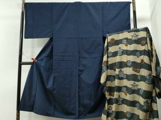 平和屋着物■男性 紬・長襦袢セット 色無地 濃藍色 正絹 逸品 CAAR3116yc 平和屋着物■男性 紬・長襦袢セット 色無地 濃藍色 正絹 逸品 CAAR3116yc