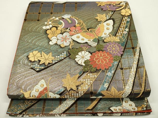 平和屋着物▼六通柄袋帯　唐織　花蝶丸文　金銀糸　正絹　逸品　CAAX8594dy