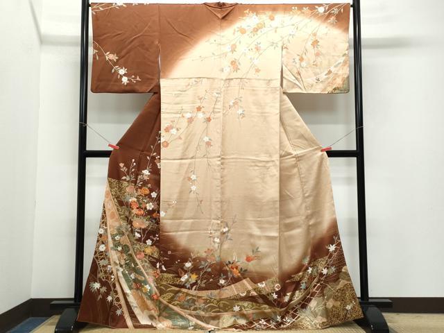 平和屋着物●訪問着　駒刺繍　熨斗草花文　金彩　正絹　逸品　CAAZ0978vf