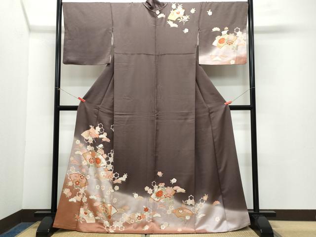 平和屋着物●訪問着　地紙草花文　暈し染め　金彩　正絹　逸品　CAAZ8112vf(4)