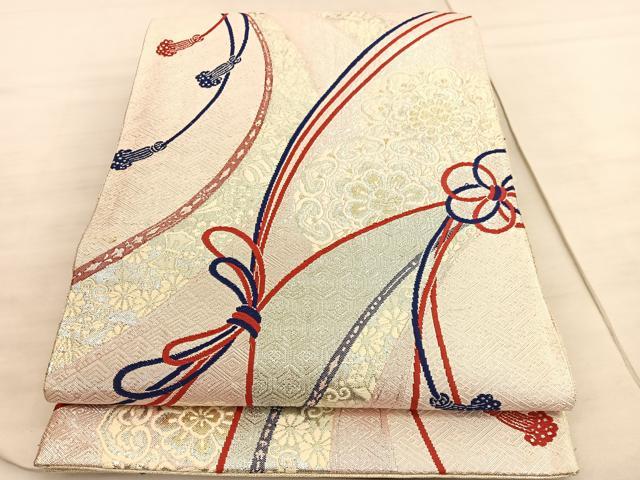 平和屋着物◎九百佐賀錦　六通柄袋帯　唐織　宝相華結び紐文　金銀糸　正絹　逸品　BAAV5794hv