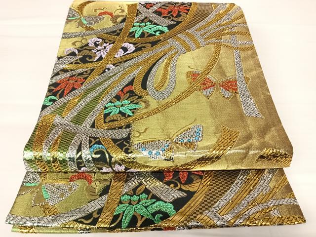 平和屋着物◎六通柄袋帯　花蝶文　金銀糸　正絹　逸品　AABB6056yx