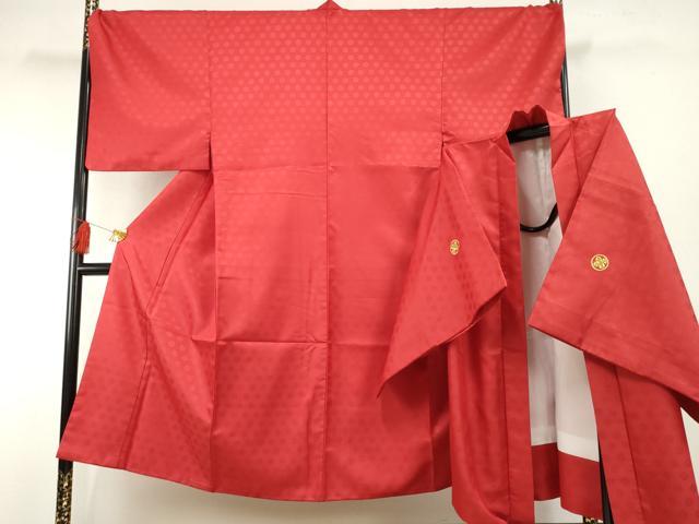 平和屋着物●男性　色紋付・羽織セット　花丸地紋　赤色　キングサイズ　洗える着物　AABF6573cs