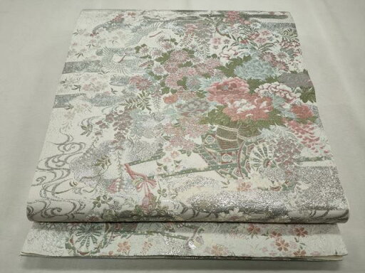 平和屋着物◎六通柄袋帯 唐織 飛鶴花車文 プラチナ箔 本銀箔 正絹 逸品 CAAS4023qe 平和屋着物◎六通柄袋帯 唐織 飛鶴花車文 プラチナ箔 本銀箔 正絹 逸品 CAAS4023qe
