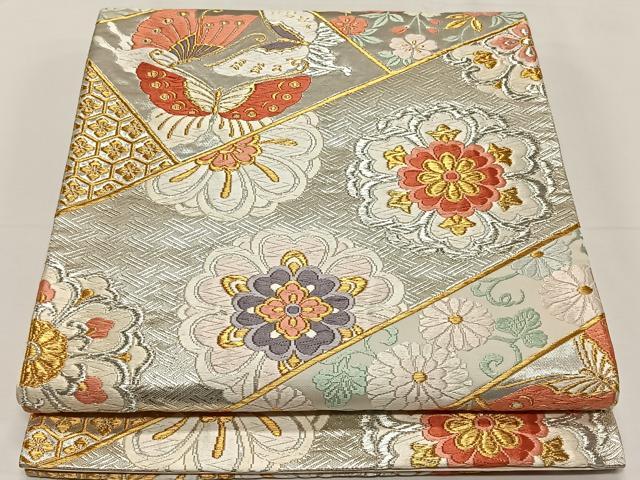 平和屋着物◎六通柄袋帯　唐織　華文斜段文　金銀糸　正絹　逸品　CAAY0948qv