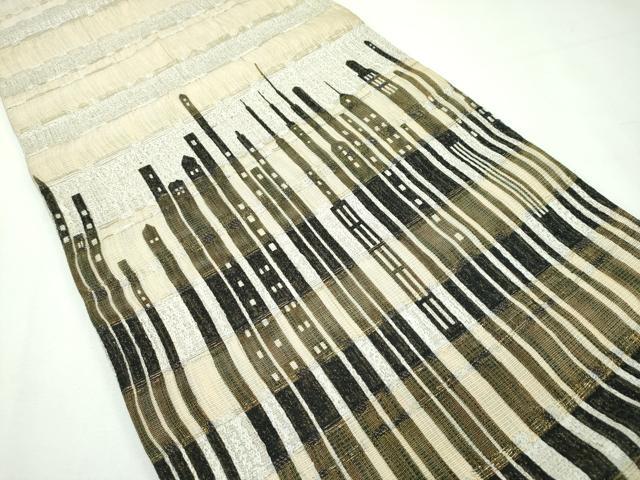 平和屋本店■極上　太鼓柄袋帯　織間道　摩天楼　ビル　風景文　金糸　逸品　CZAA2322s5