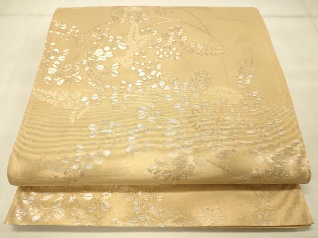 平和屋着物＊夏物　六通柄袋帯　草花文　銀糸　正絹　逸品　DAAS2631cm