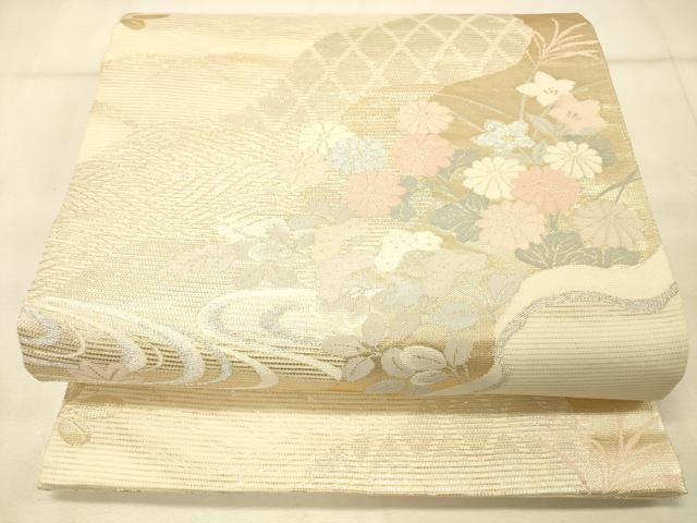 平和屋着物＊夏物　六通柄袋帯　草花文　金銀糸　正絹　逸品　DAAS2646cm