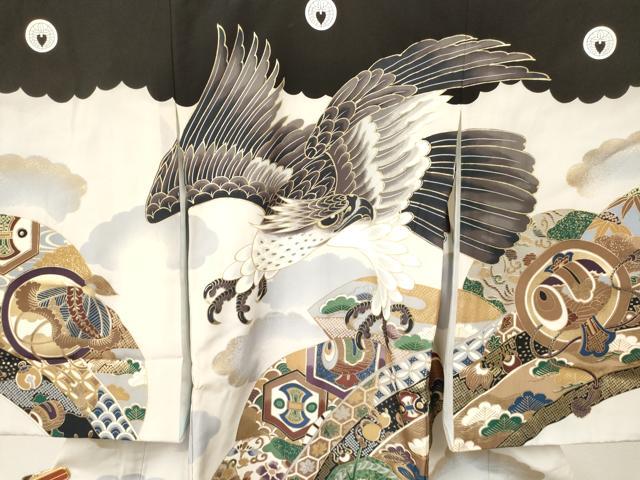 平和屋着物[]お宮参り　男の子　祝着　産着　初着　のしめ　鷹　鷲　龍　扇面笹松文　金彩　逸品　未使用　DAAY3359ma 3