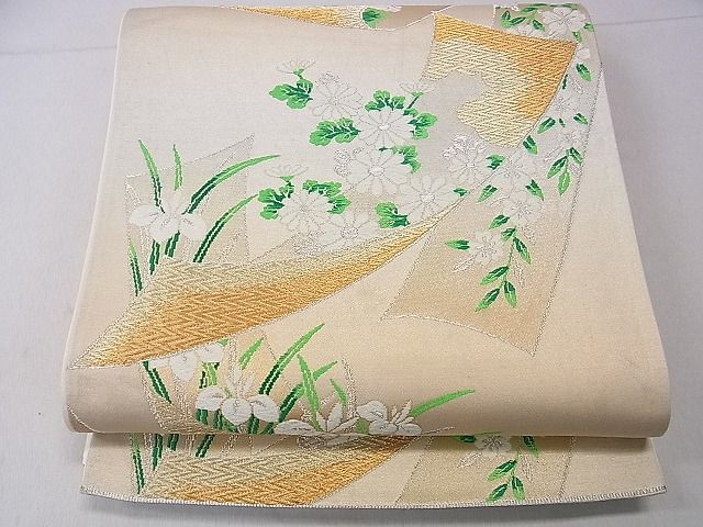 平和屋着物■六通柄袋帯　唐織　短冊花文　金銀糸　逸品　ca5229