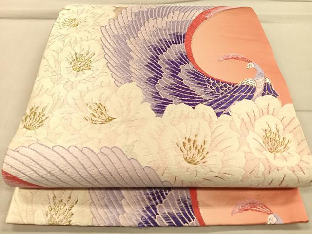 平和屋着物◎六通柄袋帯　唐織　孔雀花文　金銀糸　正絹　逸品　CAAR1665nb