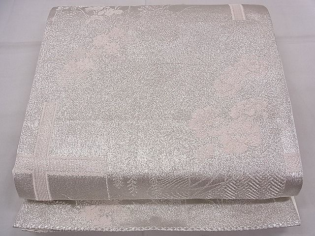 平和屋着物■六通柄袋帯　色紙草花文　銀糸　逸品　ca4069