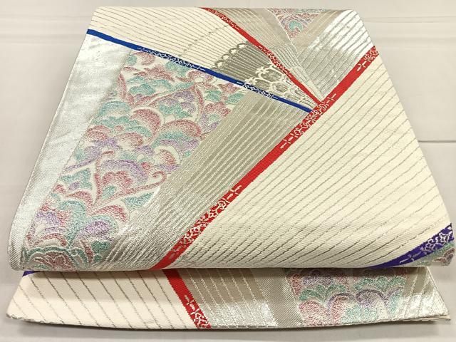 Rakuten - 平和屋着物◎六通柄袋帯　孔雀羽更紗花文　銀糸　正絹　逸品　CAAR1667nb