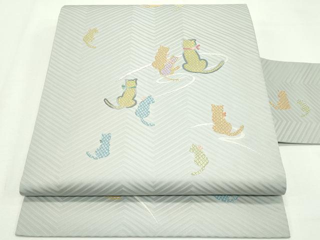 平和屋本店■極上　九寸名古屋帯　唐織　猫　銀糸　逸品　未使用　CZAA2338s5