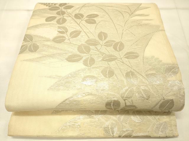平和屋着物＊夏物　六通柄袋帯　草花文　銀糸　正絹　逸品　DAAS2601cm