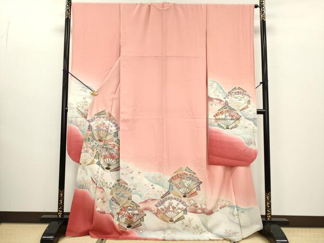 Rakuten - 平和屋着物■豪華振袖　幾久重袖　扇面吉祥飛鶴花文　松竹梅　暈し染め　正絹　逸品　DAAZ5987ea