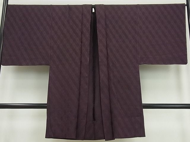 平和屋1■極上　男性　長羽織　単衣　似せ紫地　羽織紐付き　逸品3s4841