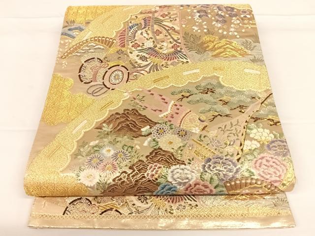 平和屋着物◎六通柄袋帯　扇面鳳凰花文　金糸　正絹　逸品　AAAO1981wt