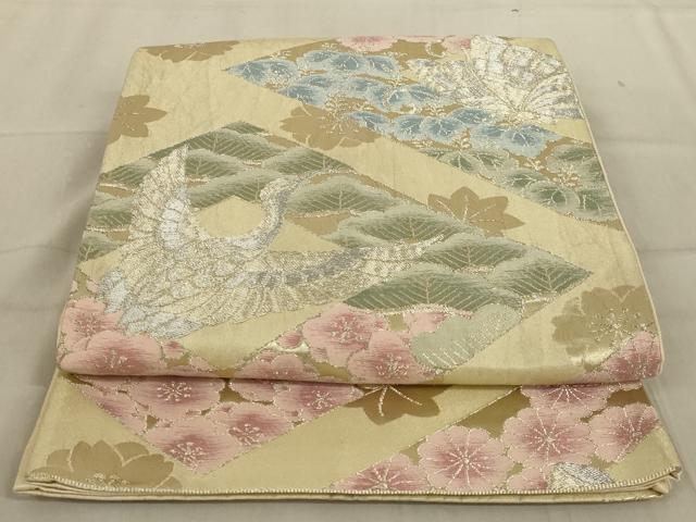 平和屋着物◎六通柄袋帯　花鳥文　銀糸　正絹　逸品　AABC6238ou