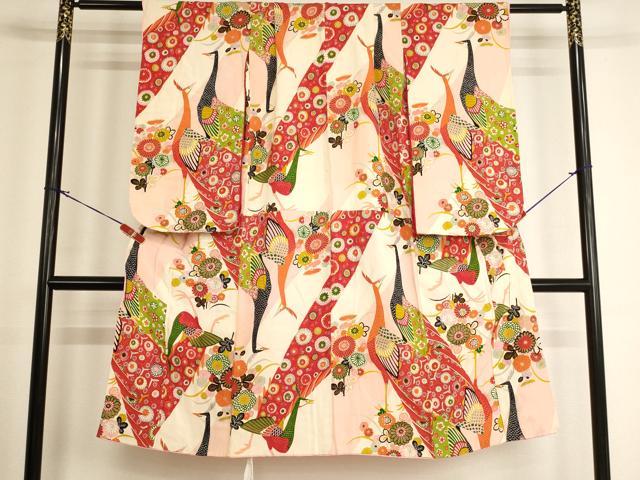 Kimono （For Girls） - 平和屋着物[]アンティーク　大正ロマン　七五三　女の子　7歳　祝着　孔雀花文　金銀彩　正絹　逸品　AABG3347ja