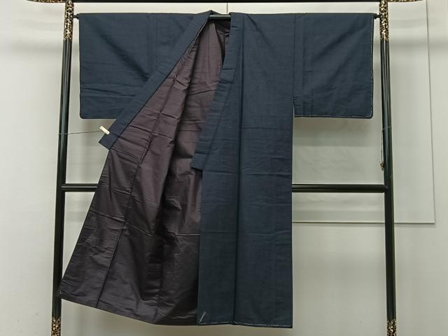 平和屋着物■男性　紬　色無地　濃紺色　正絹　逸品　CAAQ5655ua