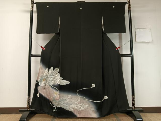 平和屋着物■豪華黒留袖　総刺繍　孔雀　暈し染め　金彩　正絹　逸品　CAAY7186vp