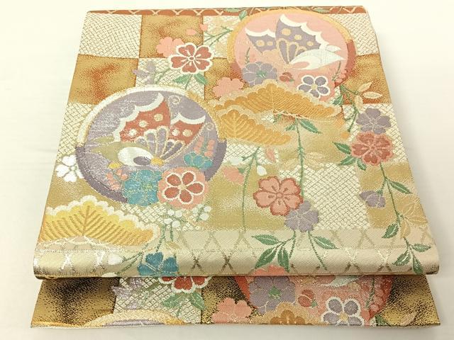 平和屋着物◎六通柄袋帯 花蝶丸文 金銀糸 正絹 逸品 AAAO9532jh