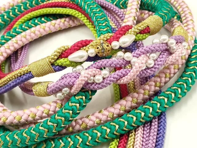 平和屋着物●和装小物　振袖用帯締め2本セット　装飾　パール　ラインストーン　金糸　逸品　未使用　AA..