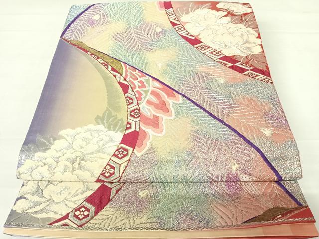 平和屋着物◎六通柄袋帯　唐織　孔雀羽花文　金銀糸　正絹　逸品　AABC2458yx