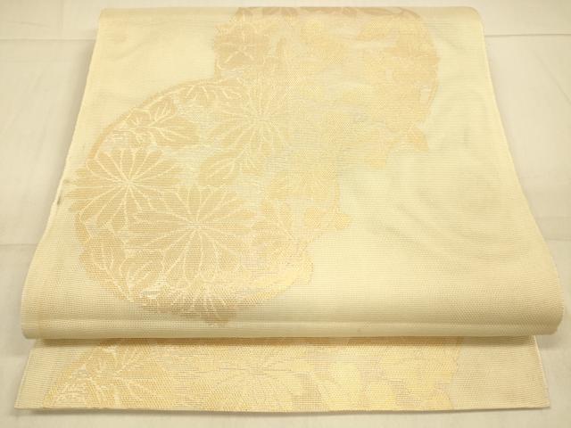 平和屋着物＊夏物　六通柄袋帯　草花文　金糸　正絹　逸品　DAAS2547cm