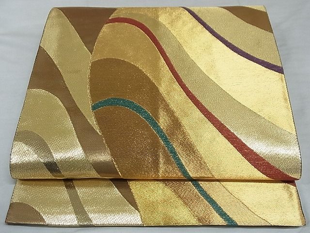 平和屋着物■全通柄袋帯 流水文 金糸 正絹 逸品 AAAC6883Asx