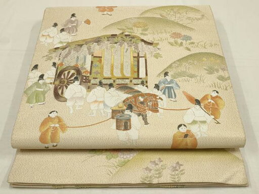 平和屋着物▼中国三大刺繍 相良刺繍 綴れ 袋帯 御所車人物風景文 金通し地 正絹 逸品 AAAU1721wj 平和屋着物▼中国三大刺繍 相良刺繍 綴れ 袋帯 御所車人物風景文 金通し地 正絹 逸品 AAAU1721wj