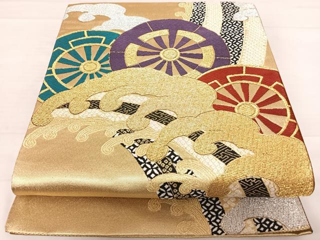 平和屋着物◎西陣　京洛苑たはら謹製　六通柄袋帯　唐織　立波源氏車文　金愁彩　金銀糸　正絹　逸品　AABD7101yx