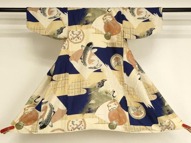 ■■■　サイズ　■■■ 【祝着】 身丈 73.5cm（肩から） 裄丈 38cm（肩上げ　0cm） 袖丈 23cm　縫込み 2cm 袖幅 22.5cm 前幅 15.5cm 後幅 16.5cm 着物縫いこみ 内揚げ 0cm （腰上げ　0cm） 裄 お袖側 約3.5cm　身頃側 約1.5cm ■■■　商品詳細　■■■ 着物【正絹】の状態は接写画像のように衿・衿裏に汚れがございますが その他特に目立ったシミ汚れなどもなく大変良い状態です。 大変上質な逸品になります。 お安く出品致しますので、是非この機会にいかがでしょうか？ ※大正ロマンなレトロ品です。 和モダン・レトロ感をお楽しみください。 アンティークになりますので お品物の状態の感じ方には個人差がございます。 ご理解の上でのご入札をお願い致します。 ■■■　注意事項　■■■ ■モニター発色の具合により色合いが異なる場合がございます。 ■寸法は多少の誤差が生じる場合がございますのでご了承ください。 ■縫込みの長さが左右非対称の場合は短い部分を記載しております。 左右非対称であってもご返品・お値引き等の保証は出来かねますので、ご了承の上ご購入をお願い致します。 ■シミ等のチェックには注意を払っておりますが、見落としがある場合もございますし、個人の見解も様々ですので神経質な方のご購入はお控えください。 ■箪笥に入っておりました着物や帯なので畳みシワや匂いがあるものもございます。 ■お休みは基本的に土日祝となりますが、その他臨時でお休みする場合がございますのでご了承ください。 ■商品の発送は平日のみの発送となります。 ■夜間と土曜、日曜日はお問い合わせの回答が遅れる場合がございます。 ■当店では、お直し、紋入れ、お手入れ等は承っておりません。 ■生地の状態（ヤケ、経年劣化等）によってはサイズ直しが出来ない場合がございます。 その点もどうかご了承のうえ、ご購入をお願いいたします。 ■弊社で取り扱う商品は一点ものにつき、時期や在庫状況に応じて金額が変更となる場合がございます。 ■検針は行っておりません。予めご了承いただきますようお願いいたします。 ■【洗える着物】と記載のある商品におきましては、商品お届け後に洗濯を行ってしまってからのご返品にはご対応しかねます。 念の為、専門店でのお手入れをお願いいたします。 ■写真に写っている物が全てになります。それ以外の付属品はございませんのでご了承ください。 ■状態に関する写真につきましては、掲載可能な写真枚数に限りがあるため、各箇所につき1枚参考画像を掲載しております。 ■着物のサイズ目安は下記を参考ください↓ ＜女性着物＞　お端折り次第で＋5cm　－1cmが着用可能サイズ 　例）身丈170cmの場合、身長160cm～175cm ＜男性着物＞　身丈＋約25cm～27cm程が適応身長 　例）身丈155cmの場合、身長180～182cm