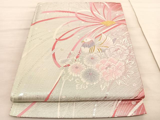 平和屋着物◎六通柄袋帯　唐織　鴛鴦花文　金銀糸　正絹　逸品　BAAV4000hv