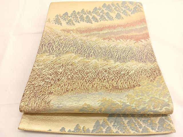 平和屋着物◎六通柄袋帯　草葉風景文　金糸　正絹　逸品　BAAV8939hv