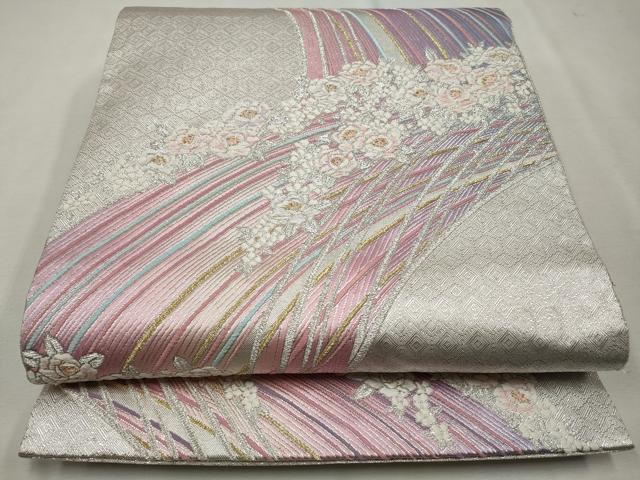 平和屋着物◎佐賀錦　六通柄袋帯　流水草花文　金銀糸　引箔　正絹　逸品　CAAO4460qe