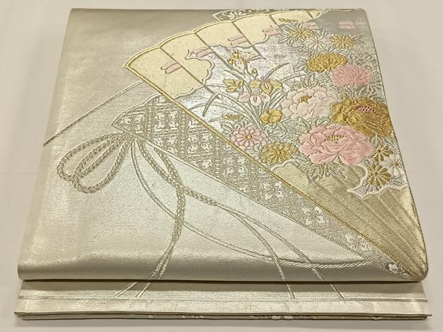 平和屋着物◎六通柄袋帯　唐織　扇面花蝶文　金銀糸　正絹　逸品　CAAY0963qv