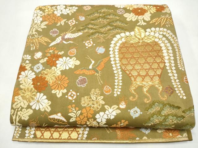 平和屋着物●西陣 河合美術織物謹製 六通柄袋帯 唐織 飛鶴草花文 金糸 正絹 逸品 CA...