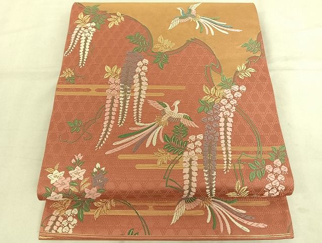 平和屋着物◎六通柄袋帯　唐織　佳日秀花飛鳥文　金糸　正絹　逸品　AAAI7481Bfw