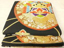 平和屋着物◎六通柄袋帯 唐織 向かい鶴花文 黒地 金銀糸 正絹 逸品 AAAU3053yx