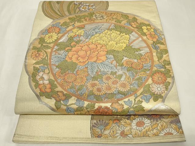 衣帶 - 平和屋着物◎六通柄袋帯　絵皿草花丸文　金銀糸　正絹　逸品　CAAZ7829in