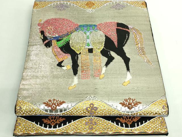 Rakuten - 平和屋本店●最高級　龍村平蔵製　太鼓柄　本袋帯　天竺祭馬錦　黒地　金銀糸　逸品　DZAB2661kh6