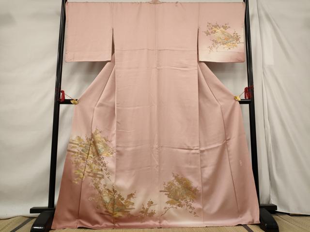 平和屋着物■訪問着 作家物 地紙御所車花文 暈し染め 金銀彩 ロング丈 正絹 逸品 AABE4506st