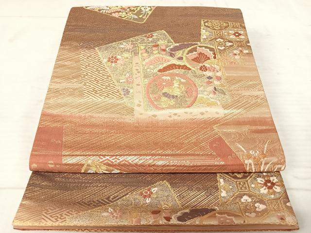 平和屋着物◎六通柄袋帯　唐織　色紙瑞祥文　金糸　正絹　逸品　AAAU3067yx