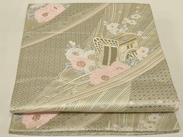 平和屋着物◎六通柄袋帯 唐織 プラチナ古典文様 金銀糸 正絹 逸品 AABI3139ou