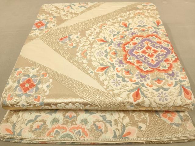 平和屋着物◎六通柄袋帯　唐織　裂取華文　金糸　正絹　逸品　AABC8427dt