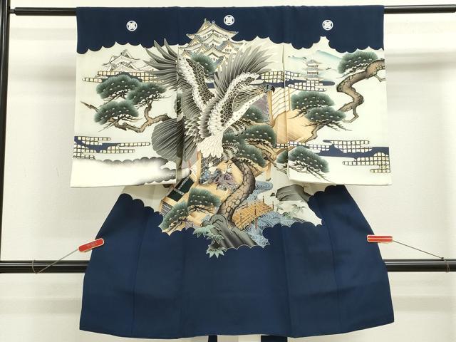 平和屋着物[]お宮参り　男の子　祝着　産着　初着　のしめ　鷹人物風景文　暈し染め　金彩　逸品　CAAZ..